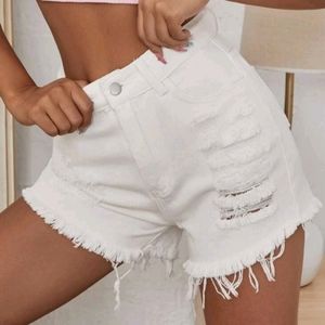 Ripped Raw Hem Denim Shorts